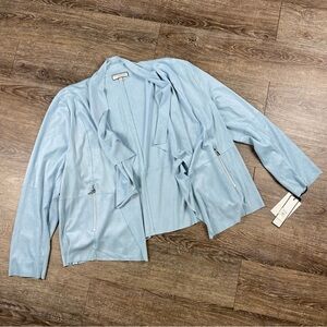 Bagatelle Collection Jacket Women 2X Blue Faux Suede Drape Open Front Zip Pocket